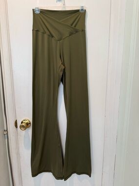 Offline by Aerie Real Me Olive Green Wide-Leg Crossover Flare Legging
